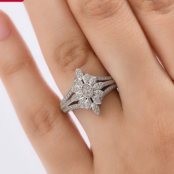 EverTrue White Diamond Accent Floral Ring in Platinum Bond - Picture 2 of 6